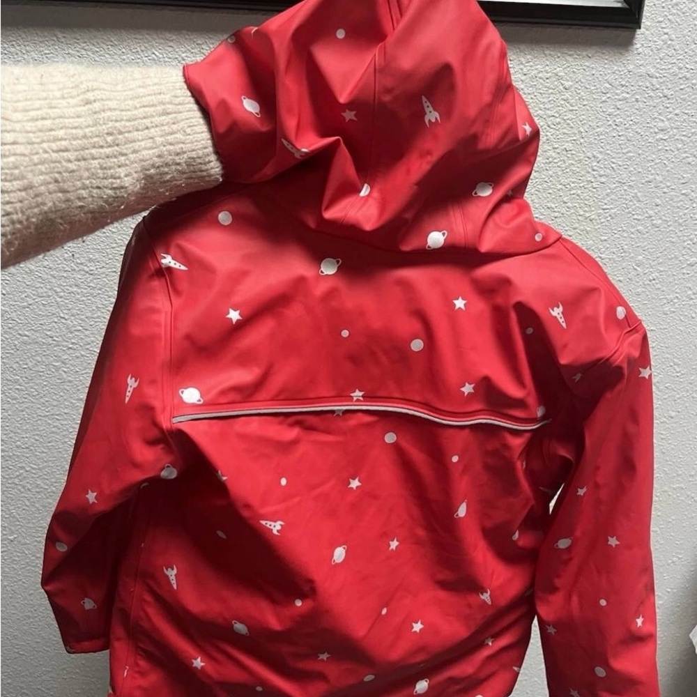 Mini Boden Red Space-Print Hooded Raincoat - Picture 3 of 8